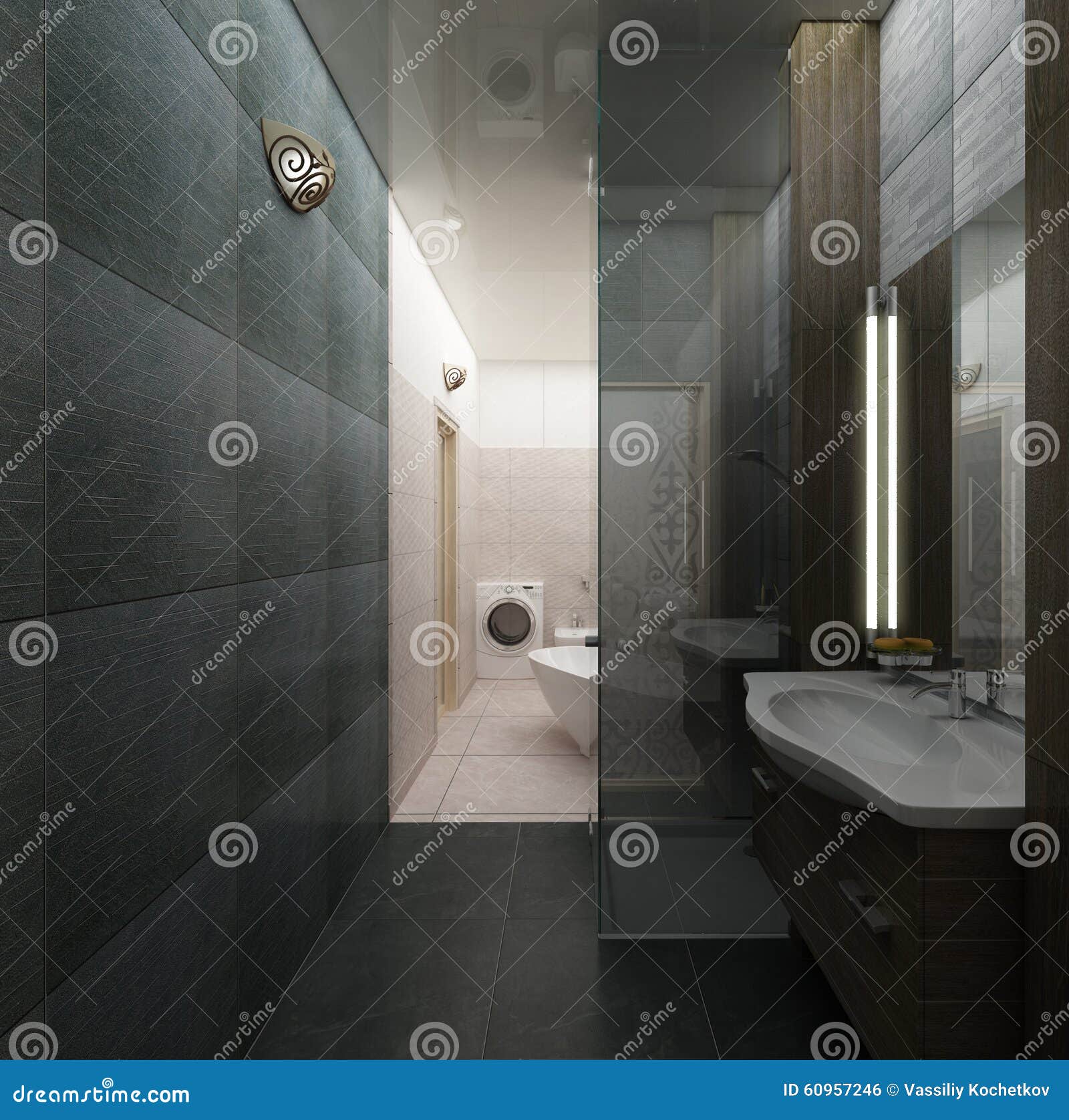 Rendering 3D of a Modern Bathroom Interior Design Stock Illustration ...