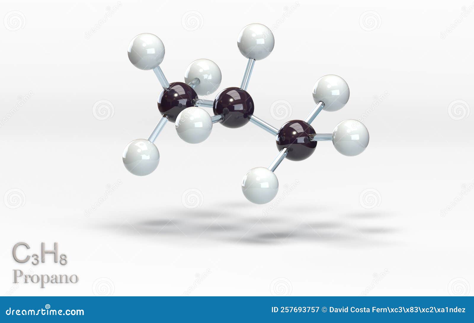 c3h8 propano. molecule with hydrogen and carbon atoms. 3d rendering