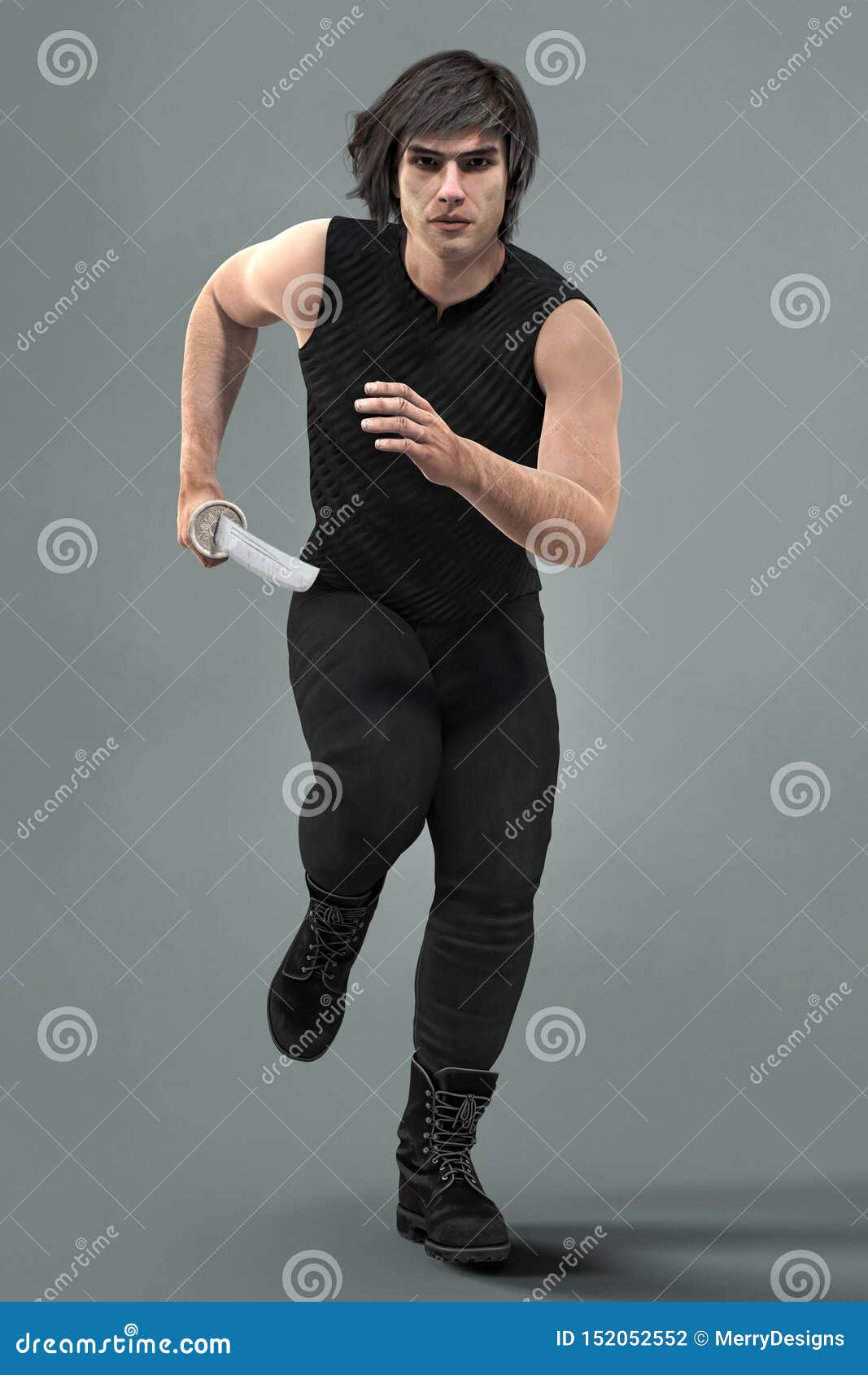 Male Japanese Kendo fighter holding wood sword in combat pose, looking at  camera Stock Photo - Alamy