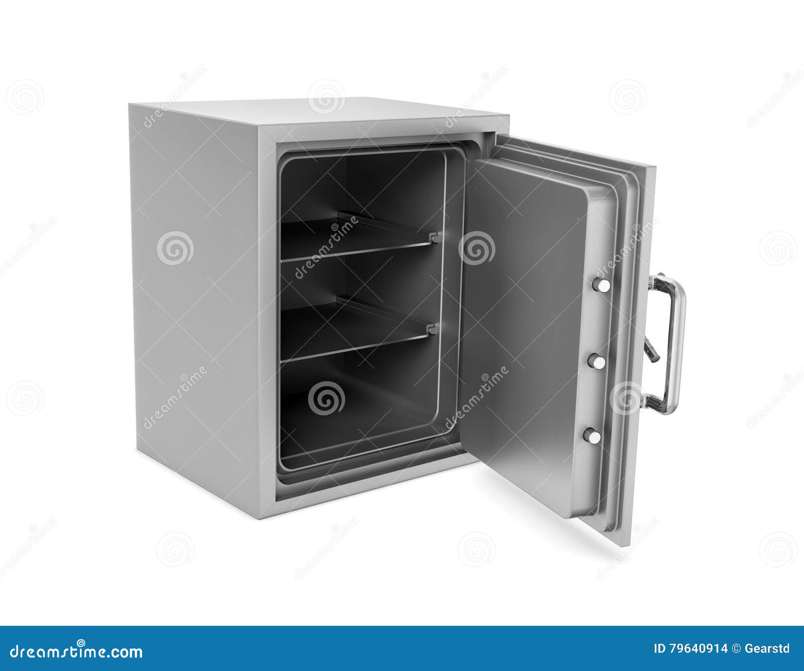 Rendering of Open Safe Box with Its Door Broken Isolated on White