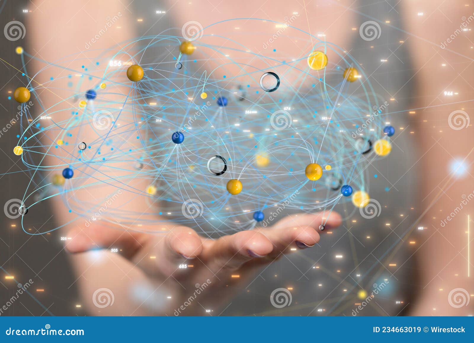 rendering of a team connection and social network  on a blurry background