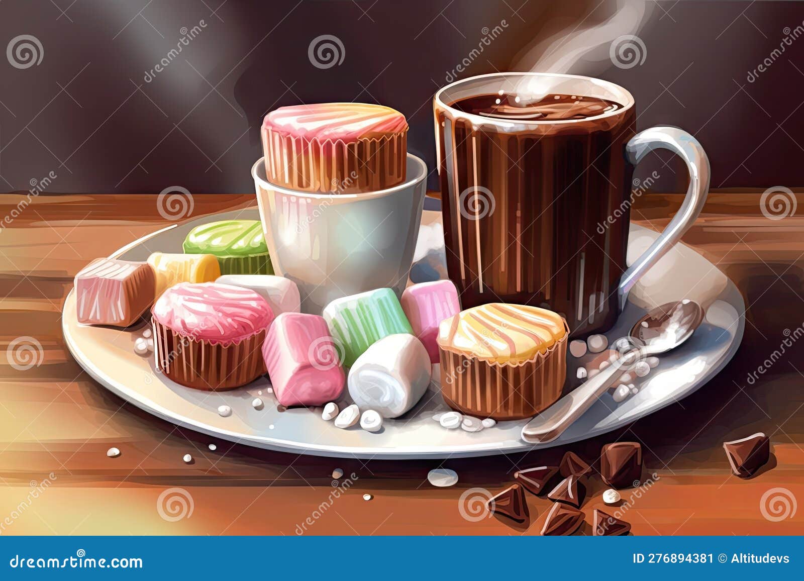 Rendu Artistique De Tasse Chaude De Chocolat Chaud Avec Des Guimauves Et  Des Mini-barres Chocolatées Pour Une Douceur Supplémentai Illustration  Stock - Illustration du rendu, hiver: 276894381