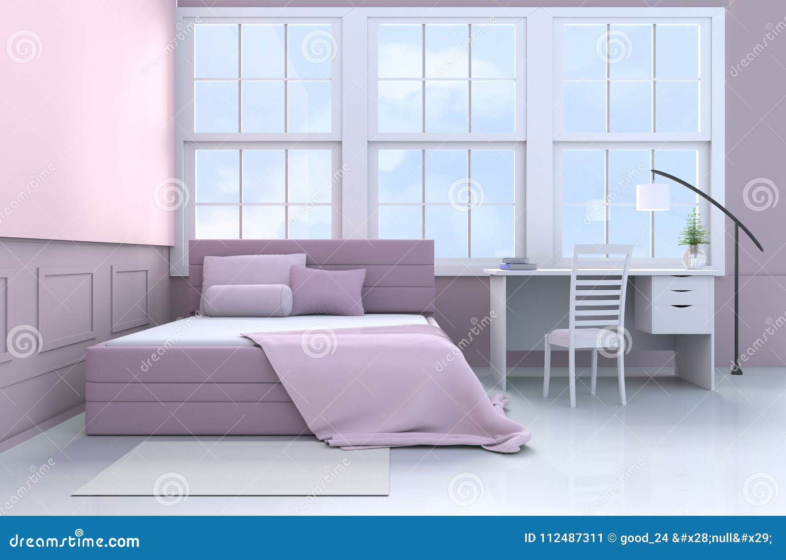 Rendu Blanc Rose De La Chambre A Coucher 3d Illustration Stock
