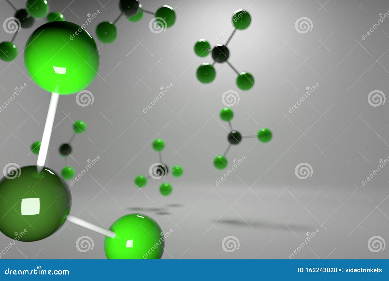 Rendu 3D d'une molécule de noyau contenant des atomes et des liaisons en couleur verte