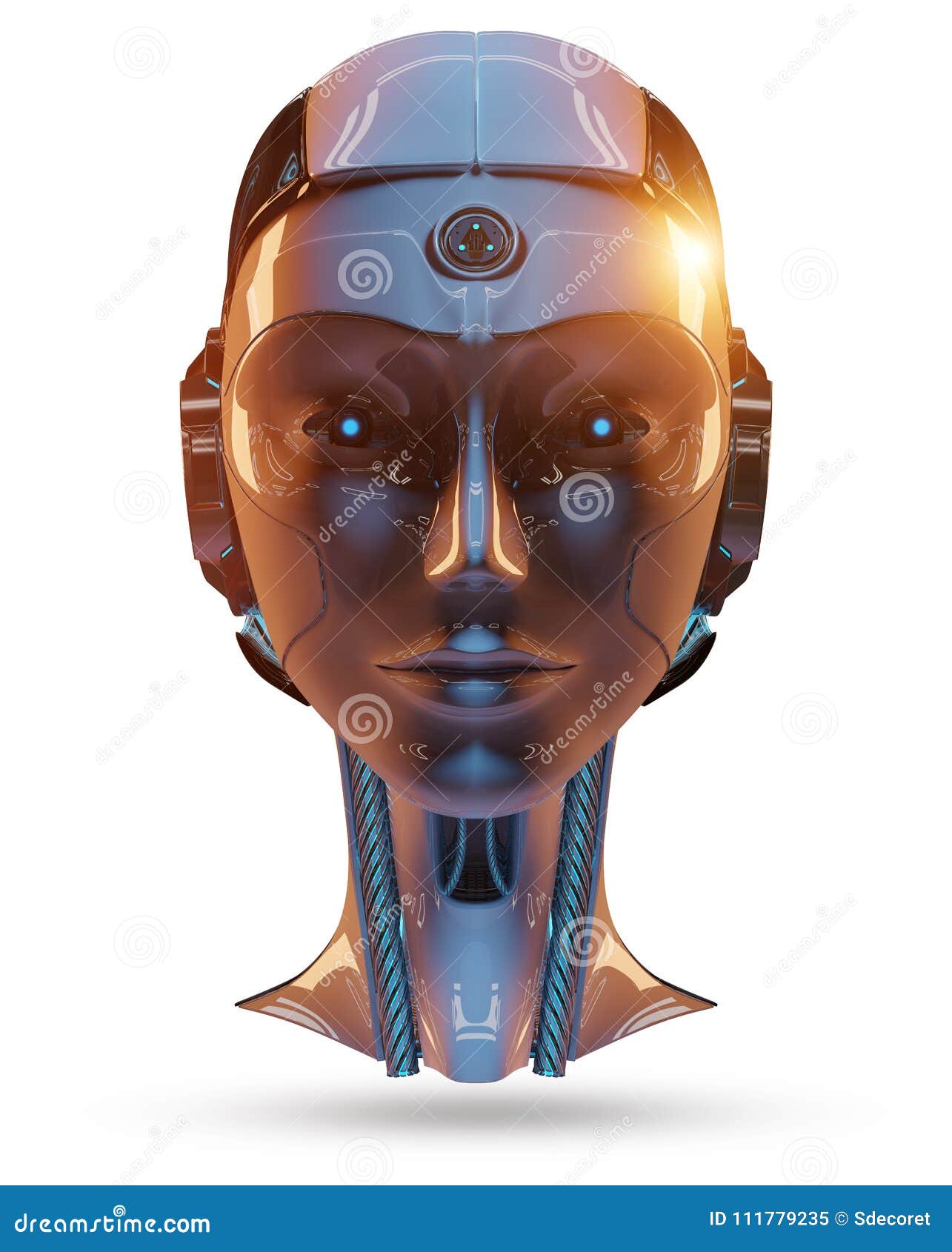 Rendu principal de l'intelligence artificielle 3D de cyborg. Intelligence artificielle principale de cyborg d'isolement sur le rendu blanc du fond 3D
