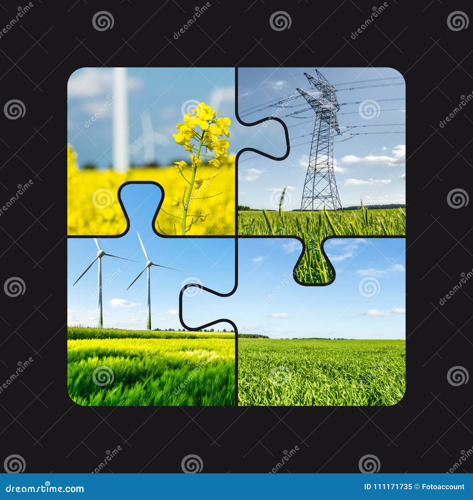 renewable energies concept puzzle collage