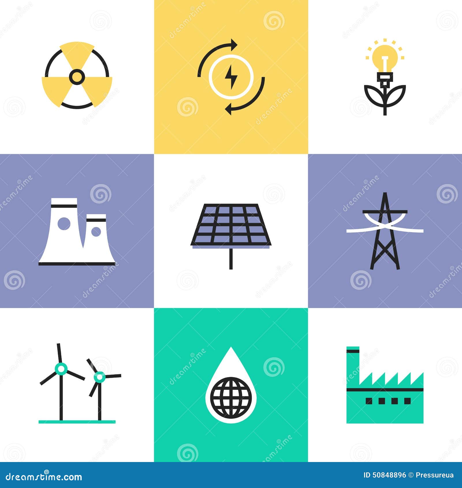 , green power saving efficiency, solar panel and atomic power plant 