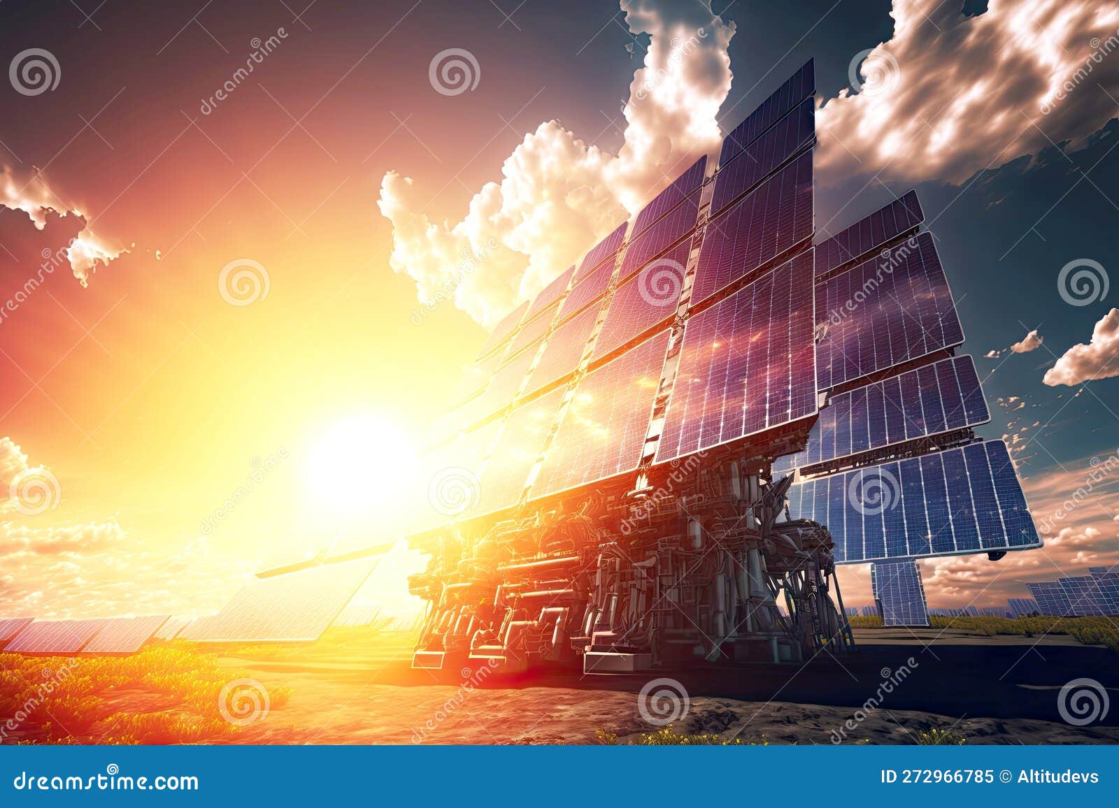 Renewable Energy Sources Solar Panel and Battery Stock Illustration