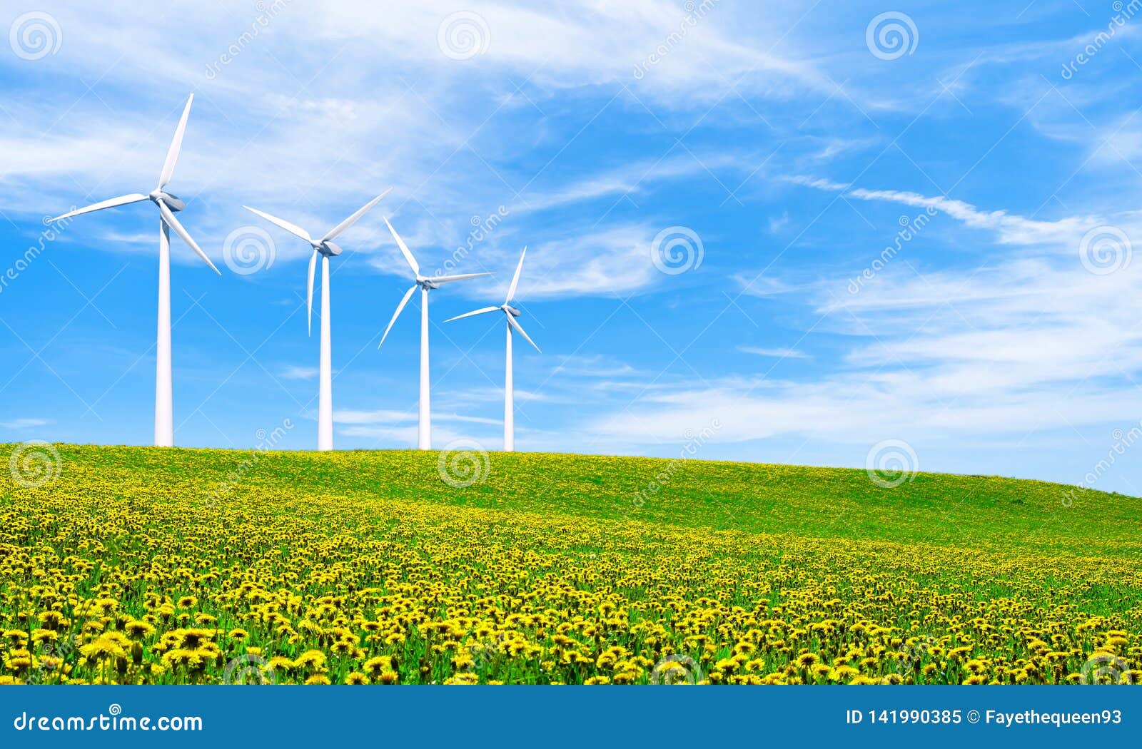 renewable energy with wind turbines. wind turbine in green hills.