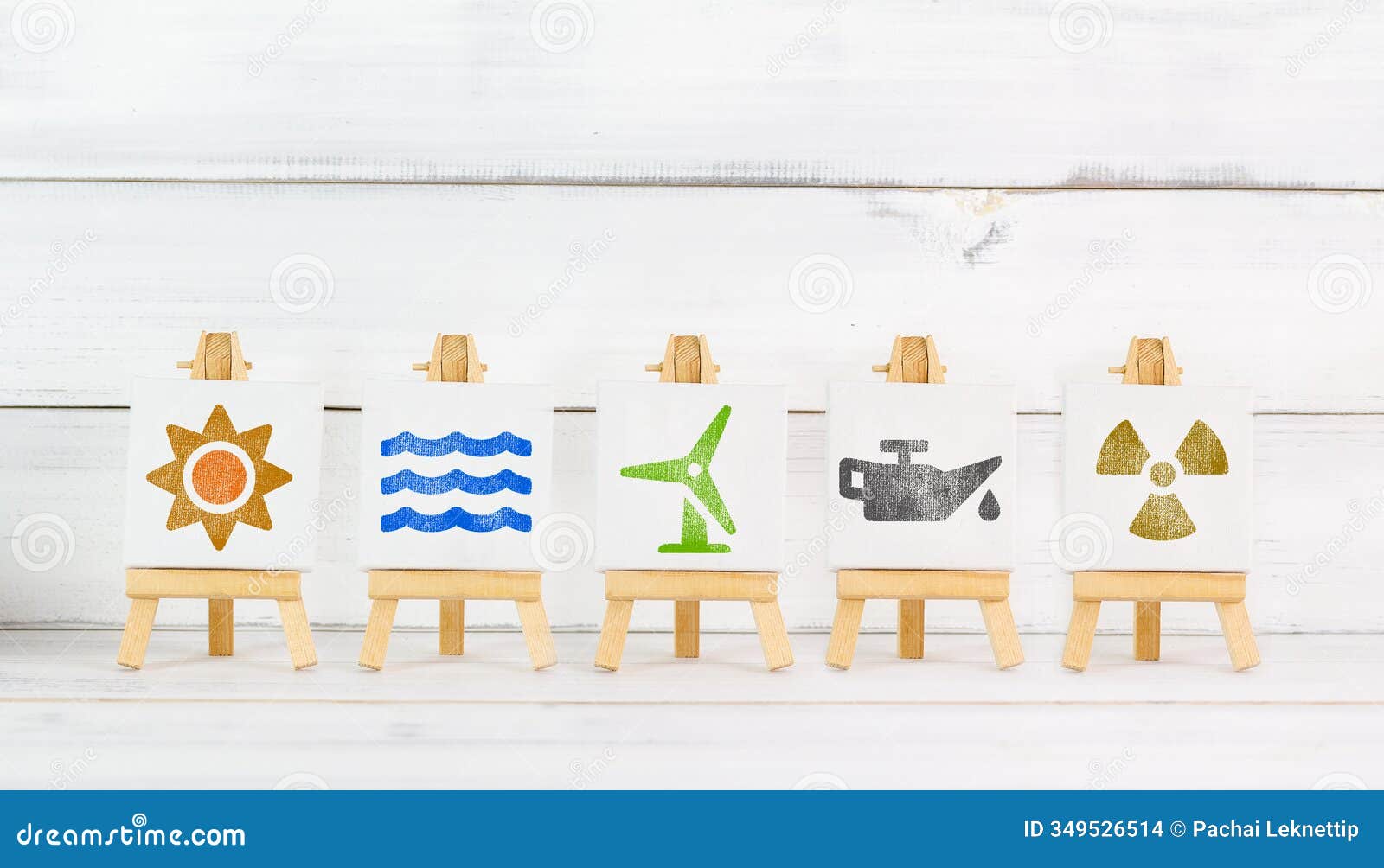 renewable and non-renewable energy s displayed on miniature easels