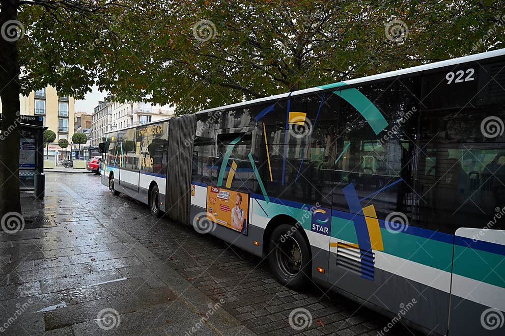 Rennes Metropole Public Transport Bus Under the Trees of Republique ...