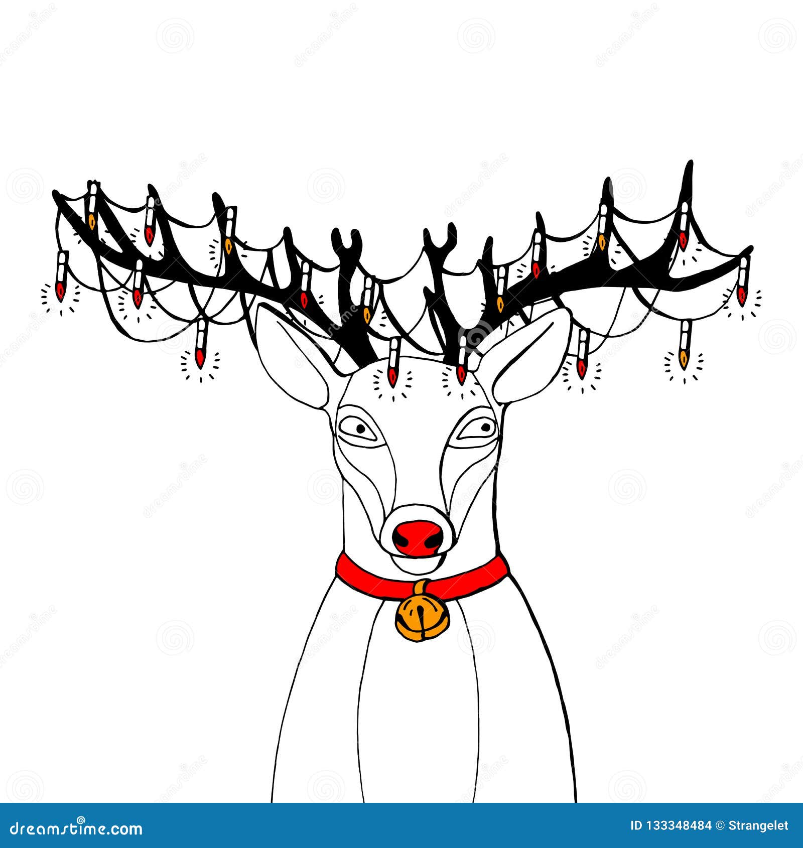 Con Los Negros Grandes El Cuello Rojo La Campana, Luces De La Navidad En Los Cuernos Stock de ilustración - Ilustración de festivo, celebre: 133348484