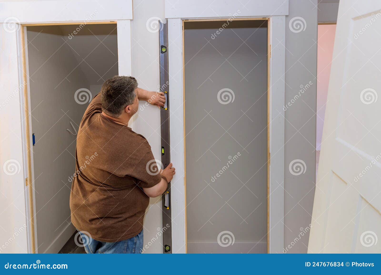 Renovation Home on Carpenter at Interior Wood Door Installation Working