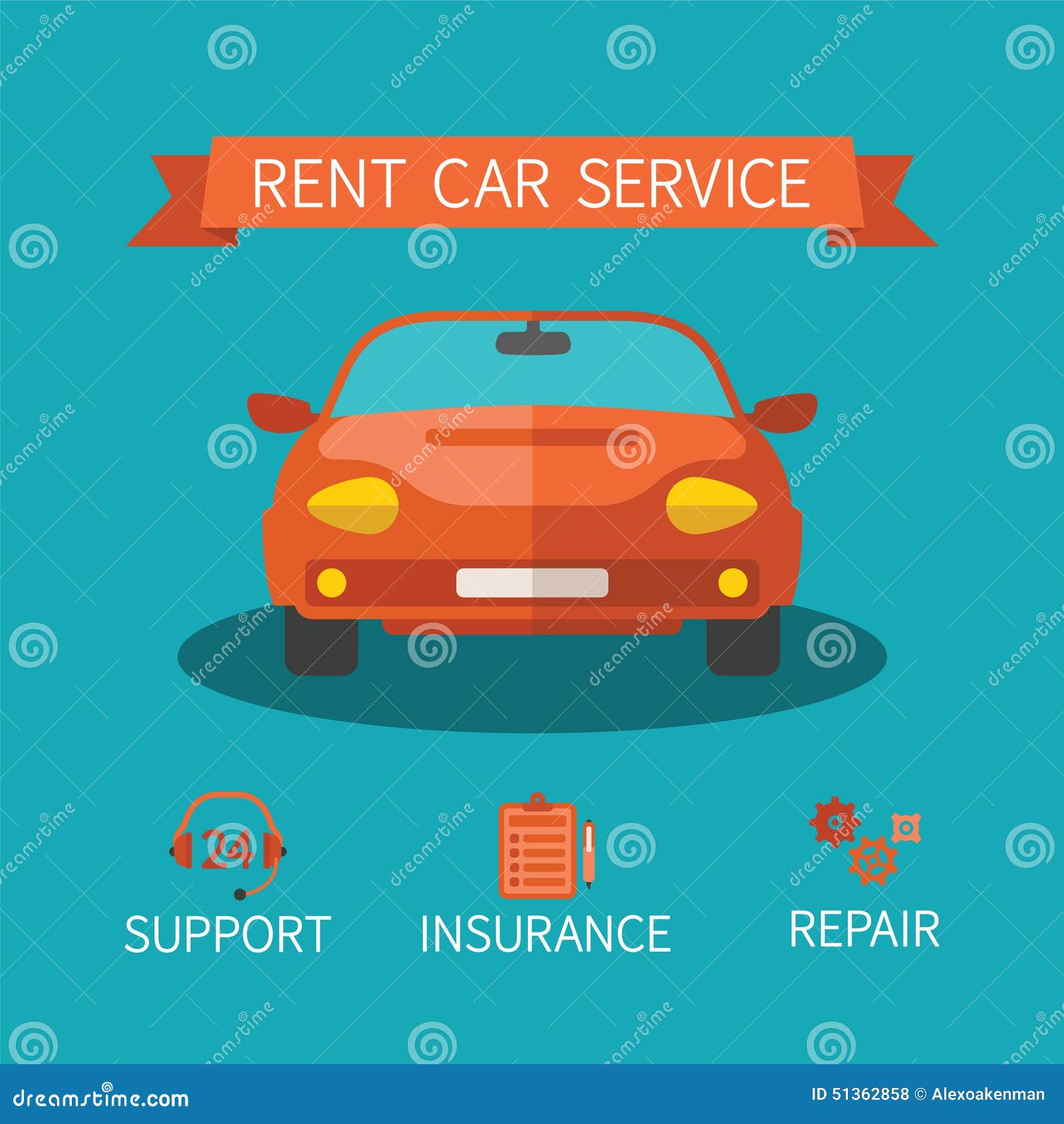 Rent Car Service Vector Concept in Flat Style Stock Vector