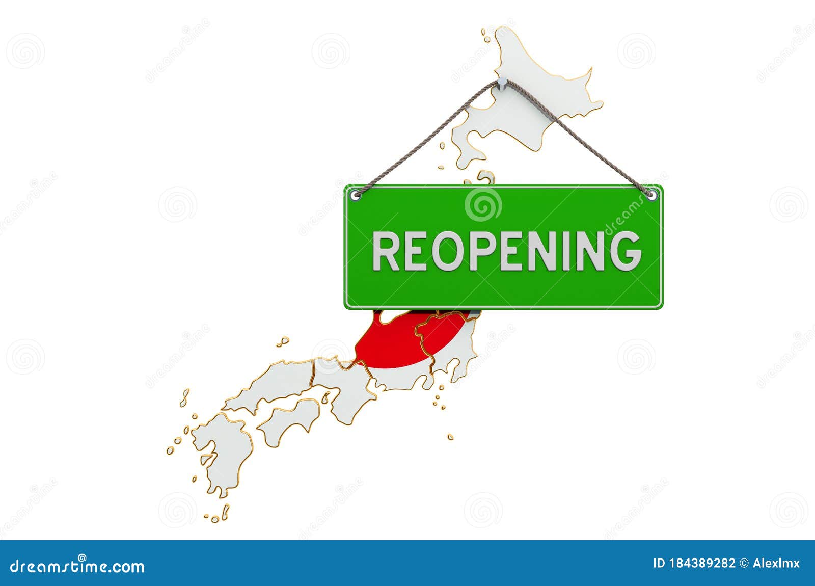 Reopening Japan after Quarantine Concept, 3D Rendering Stock