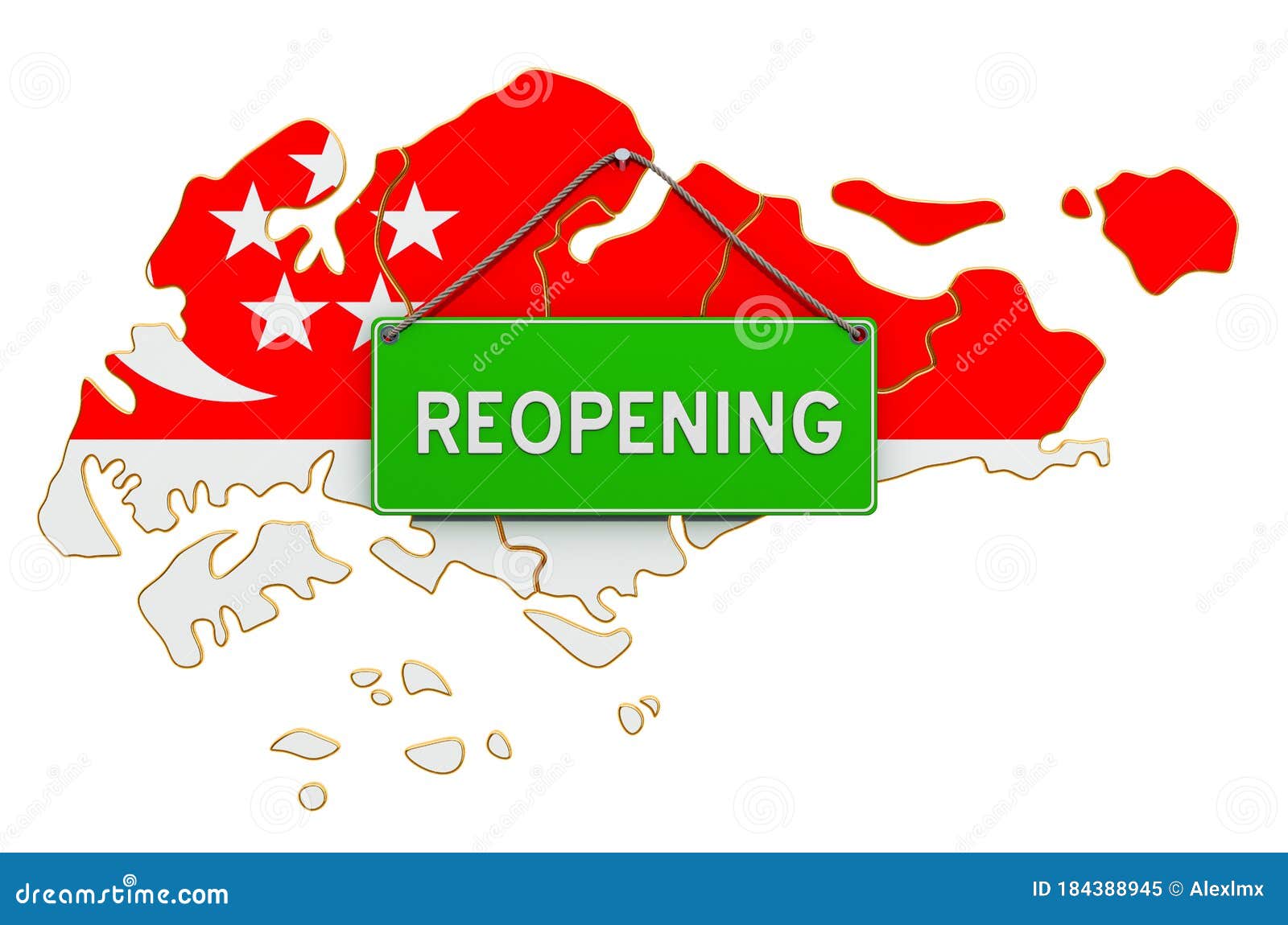 Reopening Singapore after Quarantine Concept, 3D Rendering Stock