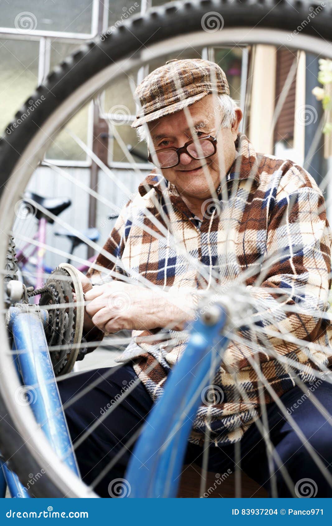 repair of bicycles hobby is an older man