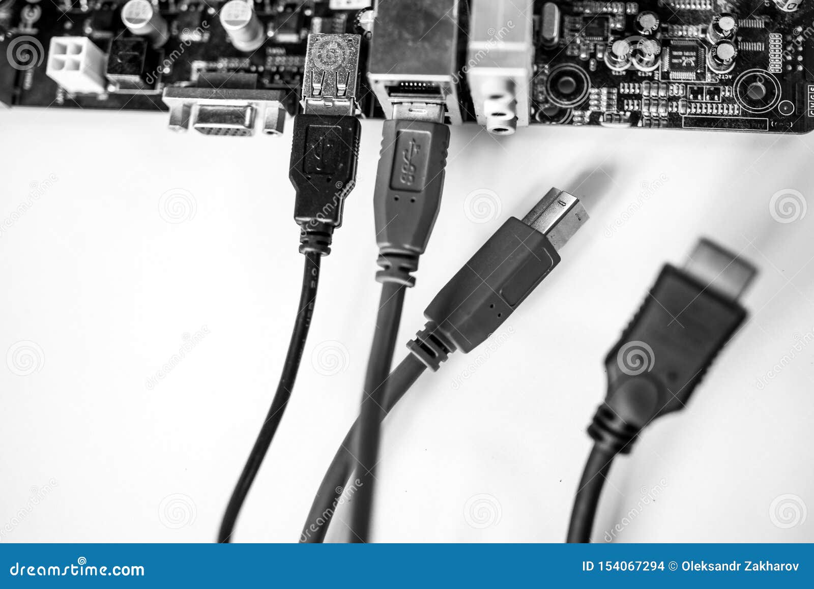 Repair of a Computer Cables Connected White Background Stock Photo