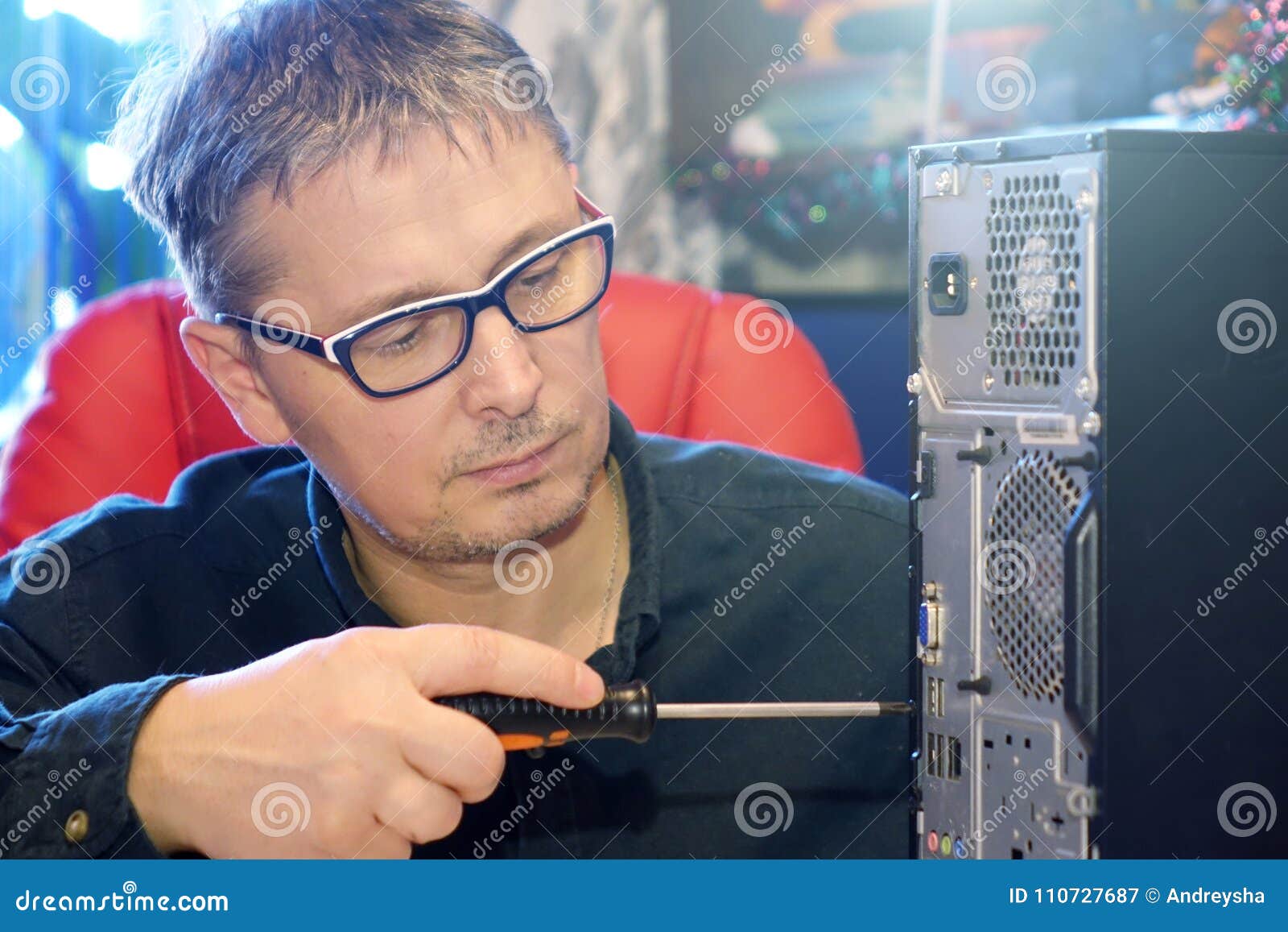 Repair of Computers at Home. Stock Image Image of attentively
