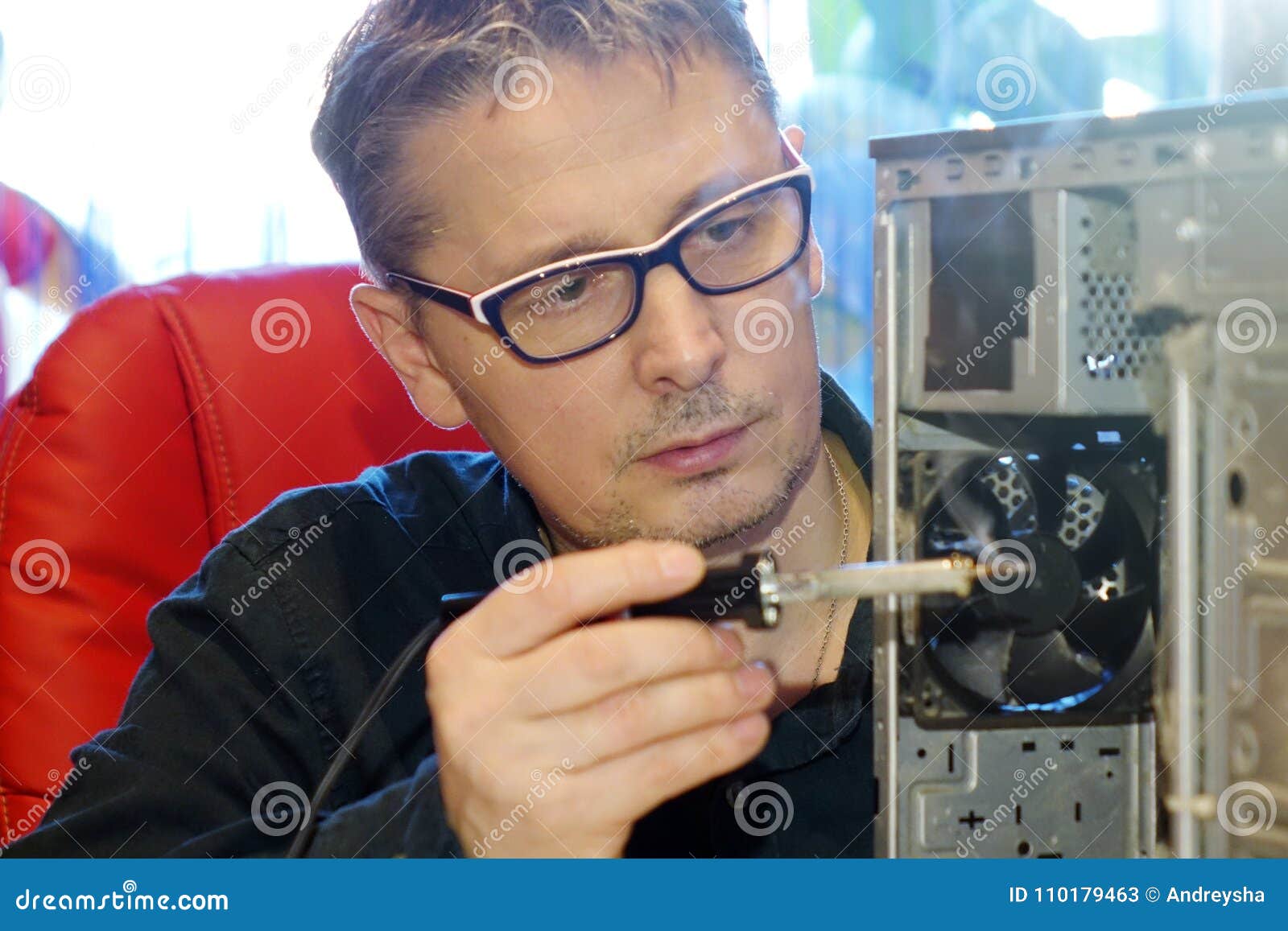 Repair of Computers at Home. Stock Image Image of desk, caucasian