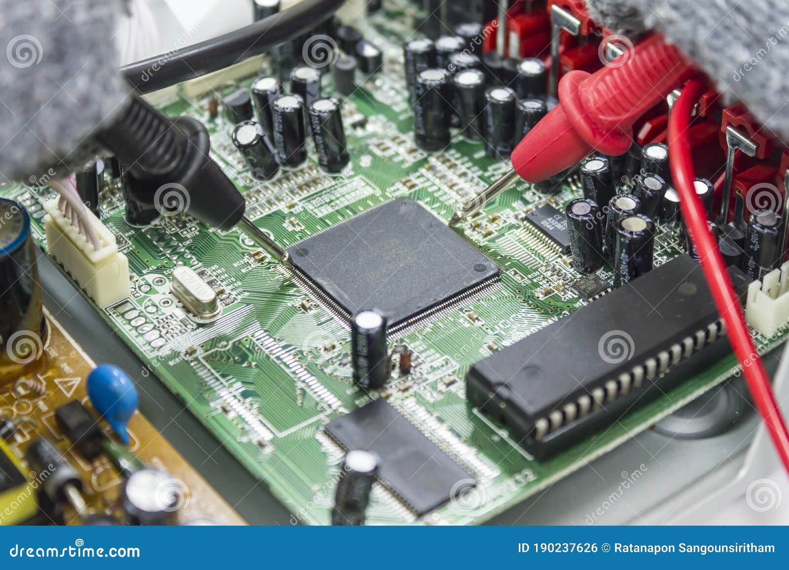 Technician Repair DVD Player Motherboard. Stock Photo Image of disk