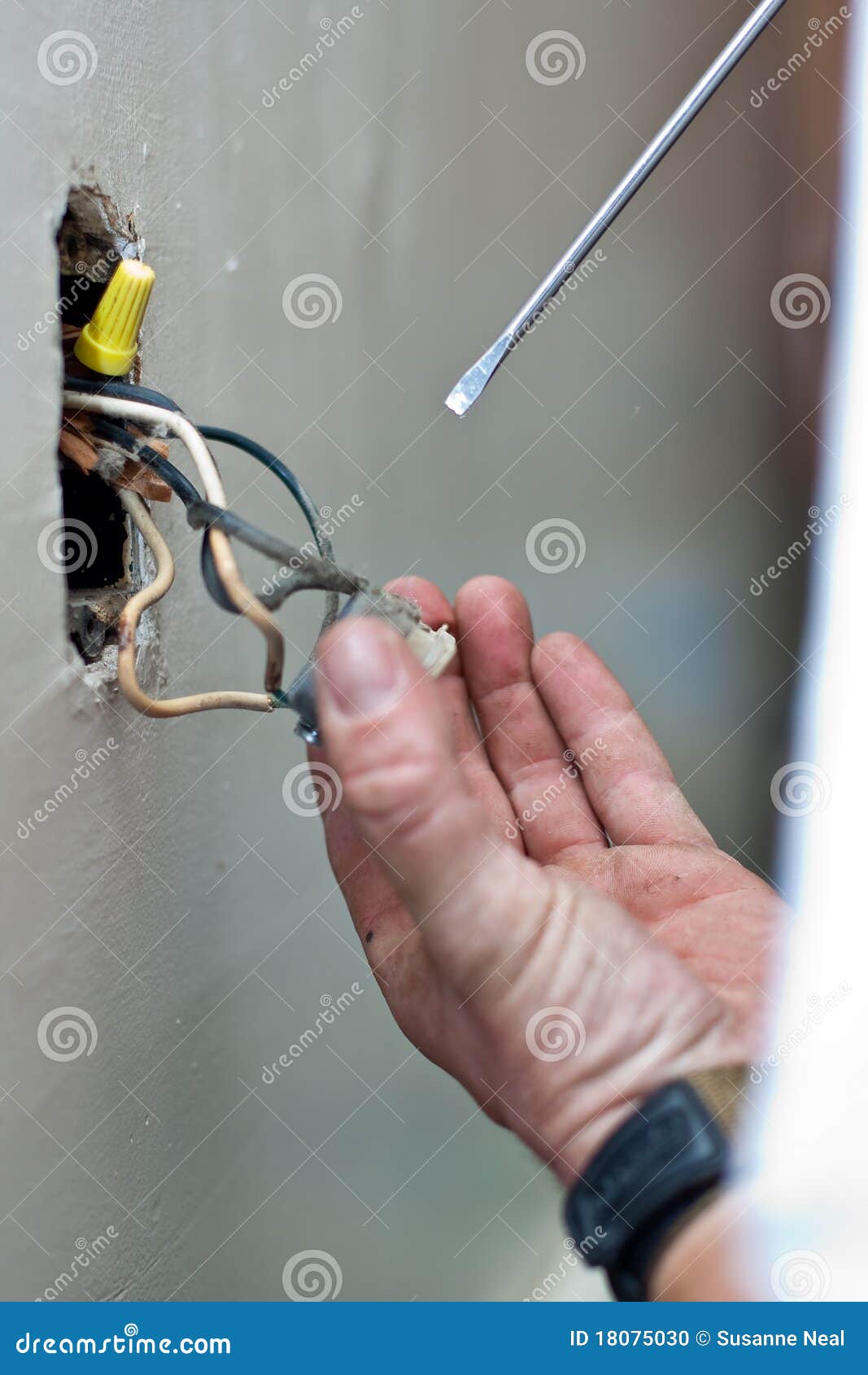Repair of Electric Wall Outlet Stock Photo Image of work, cables