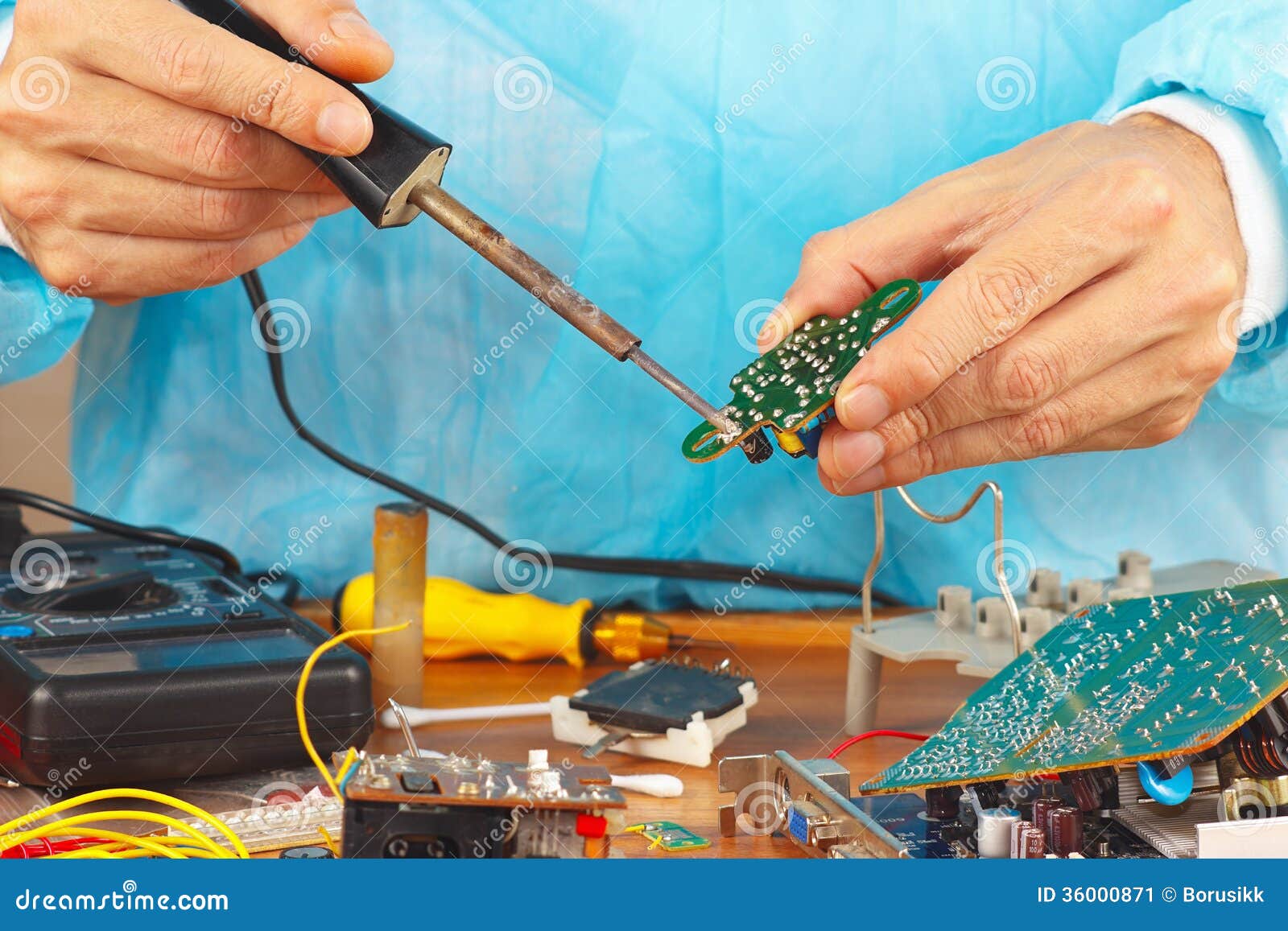 Repair Electronic Board of Device with a Soldering Iron Stock Image Image of component