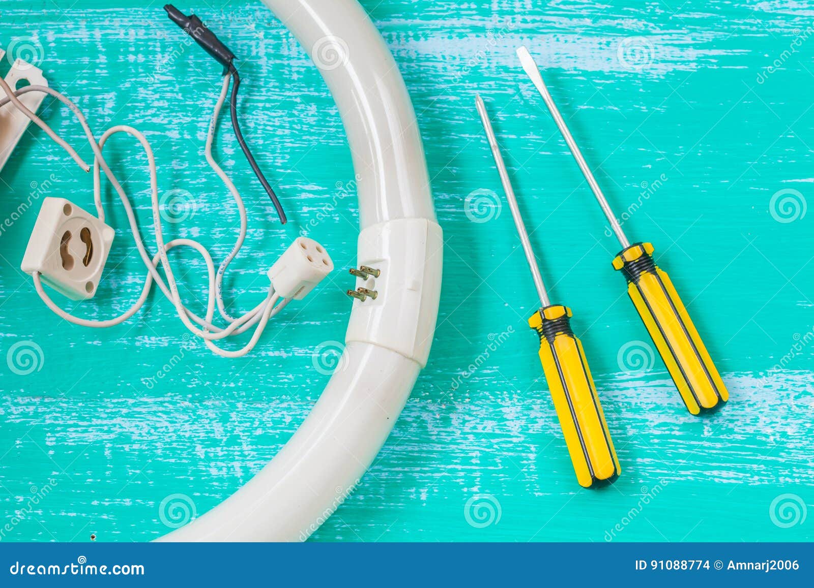 Repair Fluorescent Light and Tool Stock Photo Image of bright