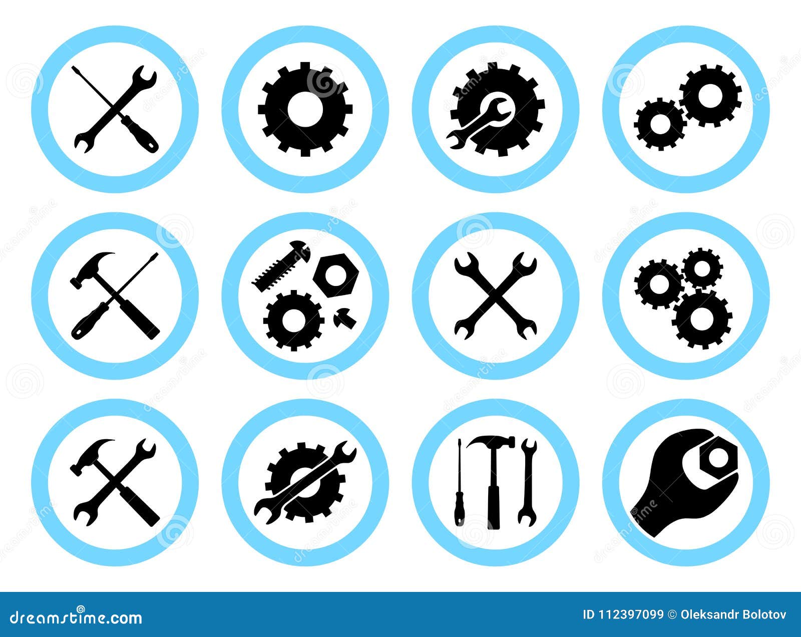repair service concept. simple icons set: wrench, screwdriver, hammer and gear. services icon or button on