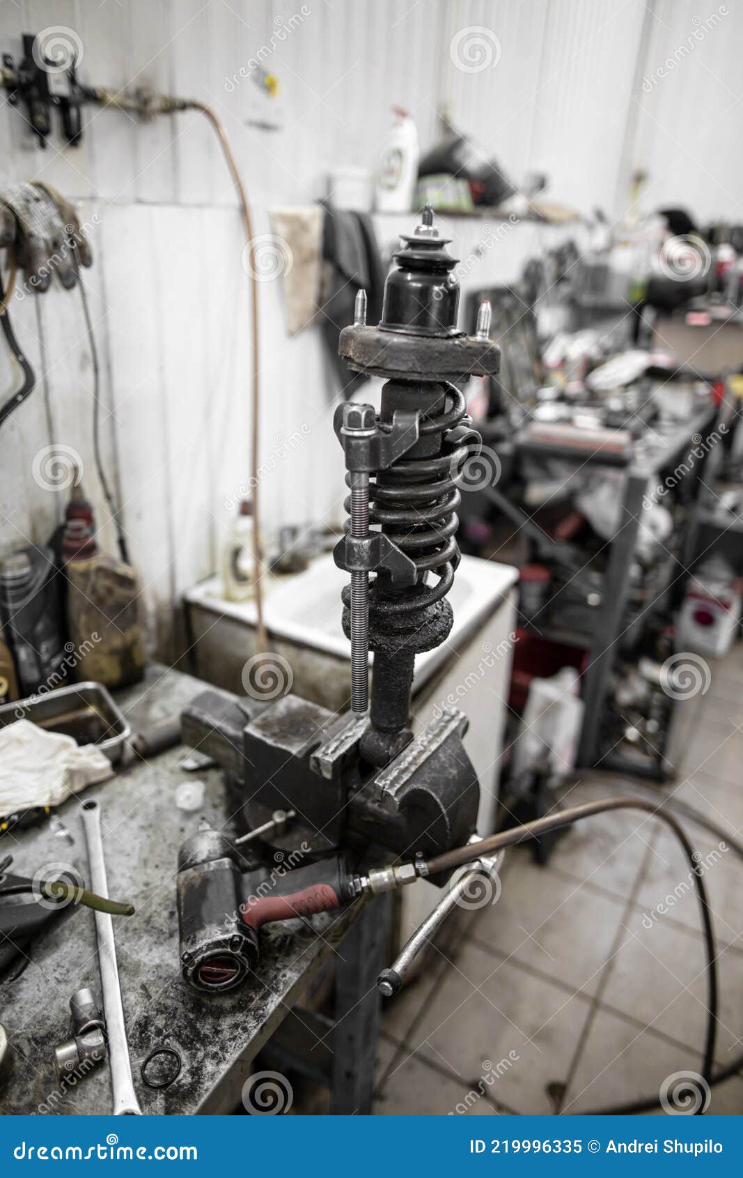 Repair of a Shock Absorber on a Car. Stock Image Image of technology