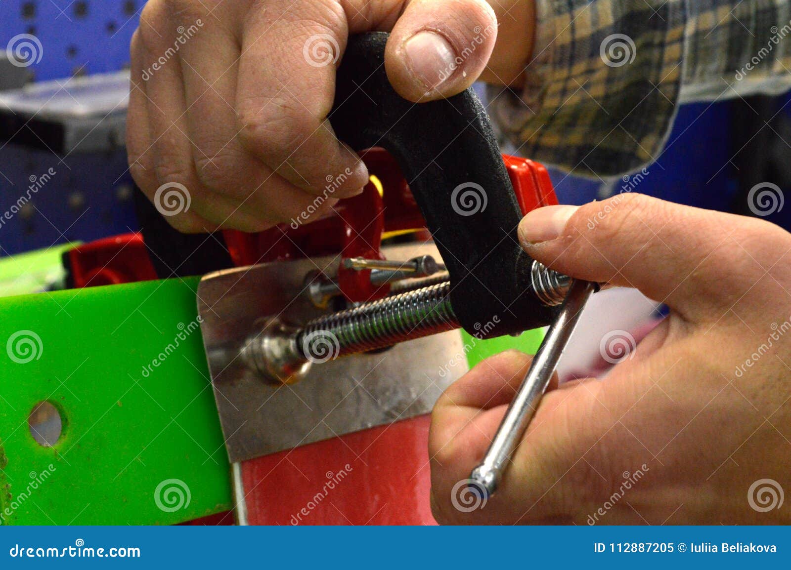 Repair of Ski and Snowboard Stock Image Image of craftsman, check