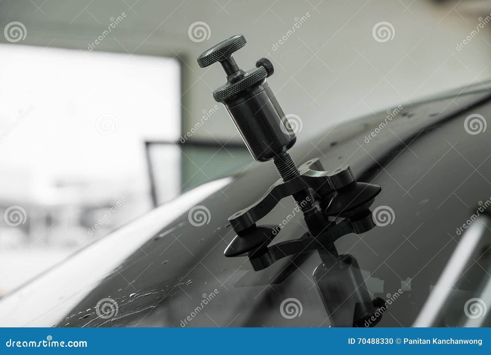 Repairing Equipment for Fixing of Damaged Windshield Stock Photo