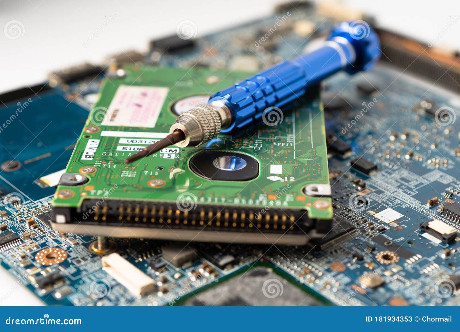 Repairing Inside of Hard Disk by Soldering Iron. Stock Image Image of