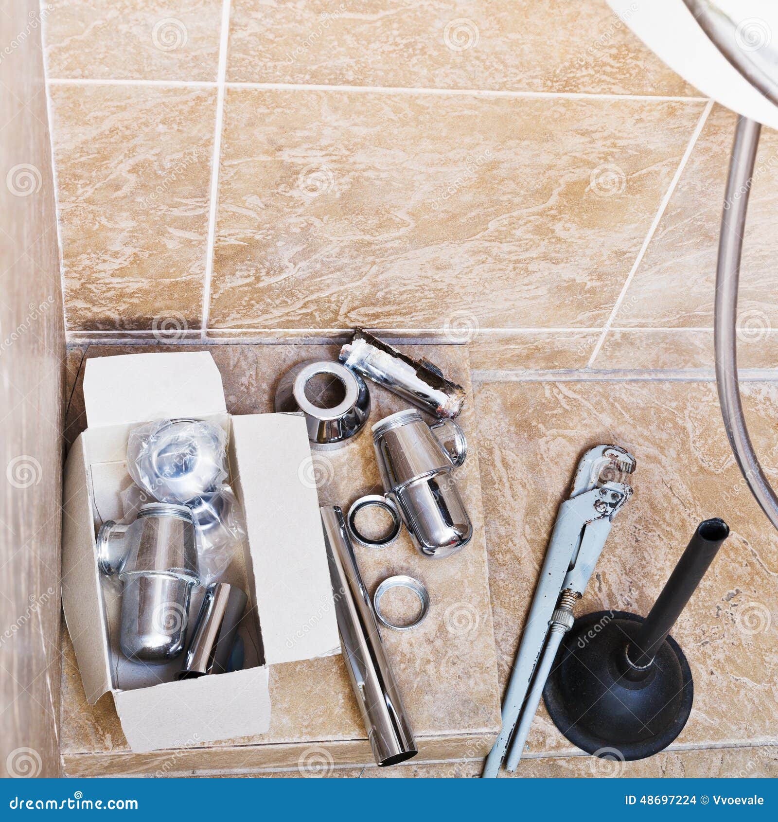 Repairing of Rusted Sink Siphon in Bathroom Stock Photo Image of