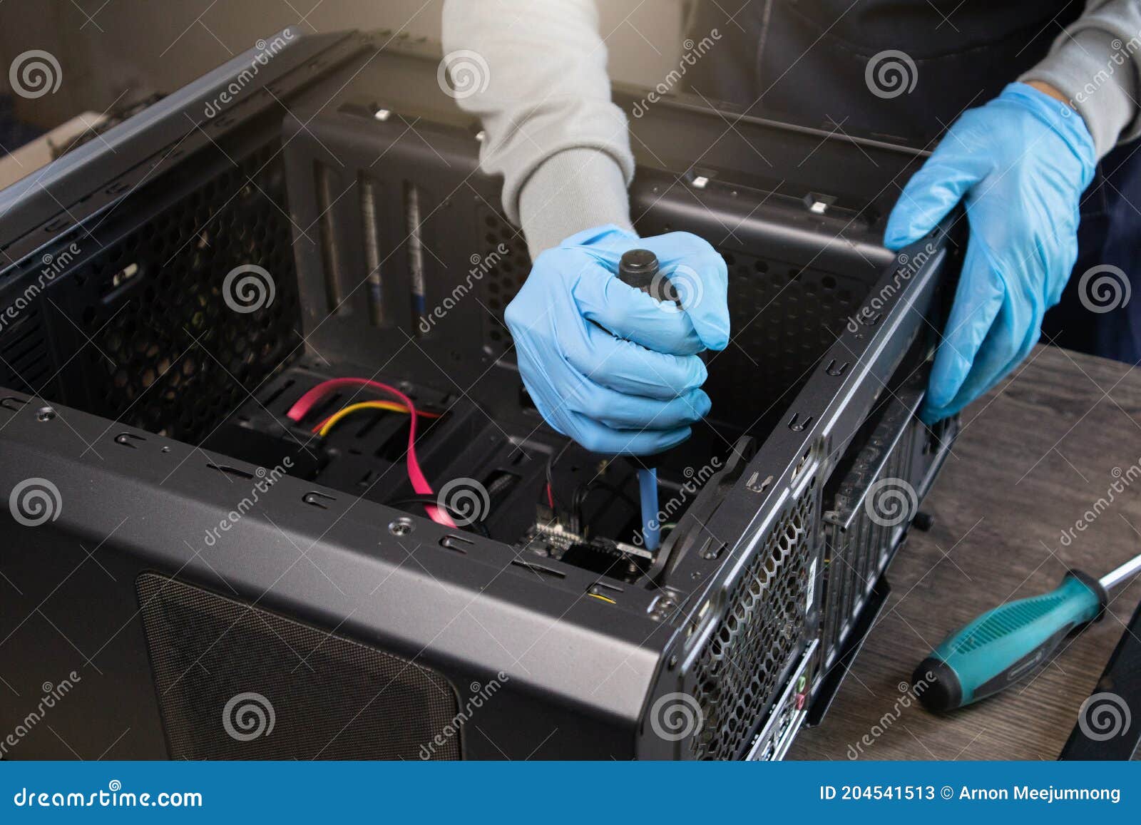 Repairman Cleaning Computer Equipment. Stock Image Image of computer