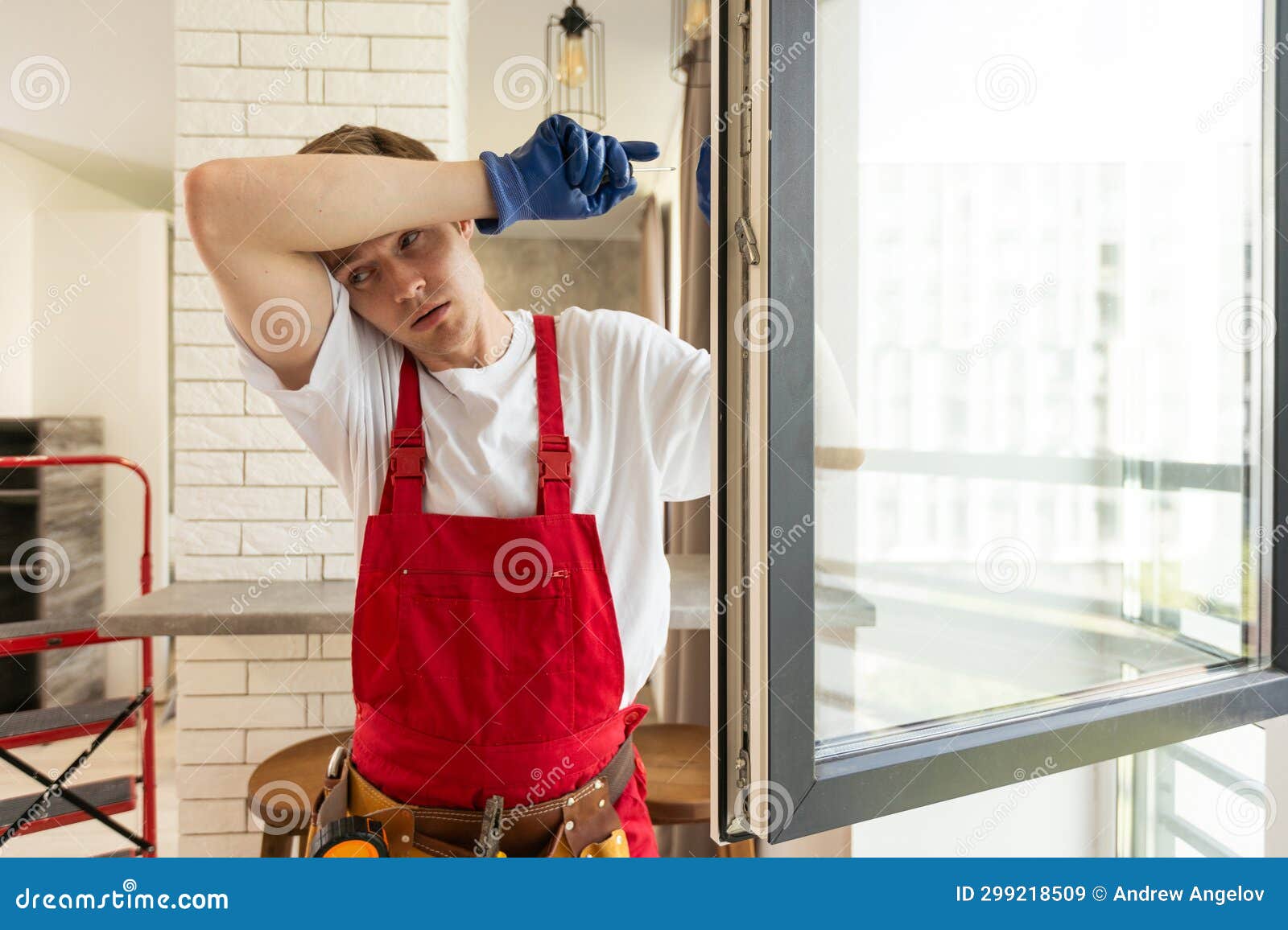 A Repairman Fixing Windows in New Apartment Stock Image Image of handyman, improvement 299218509