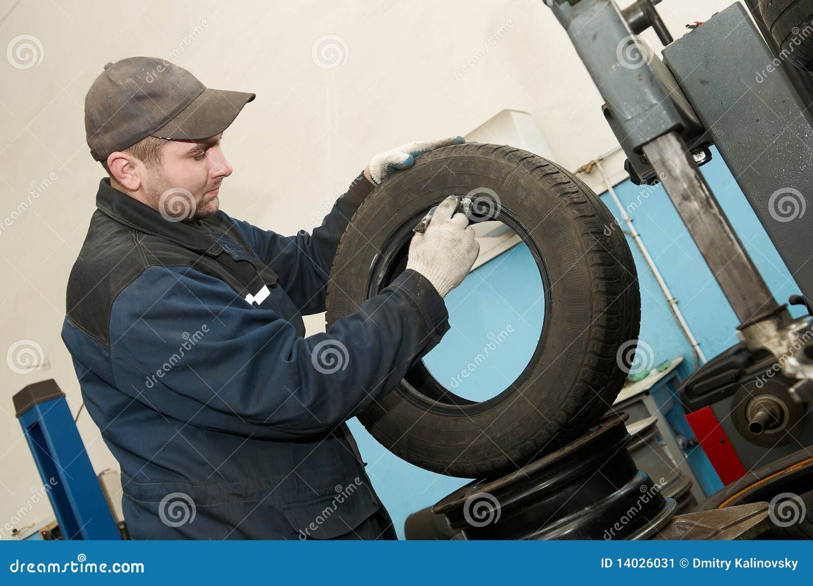Repairman Lubricating Car Tyre Stock Image Image of craftsman