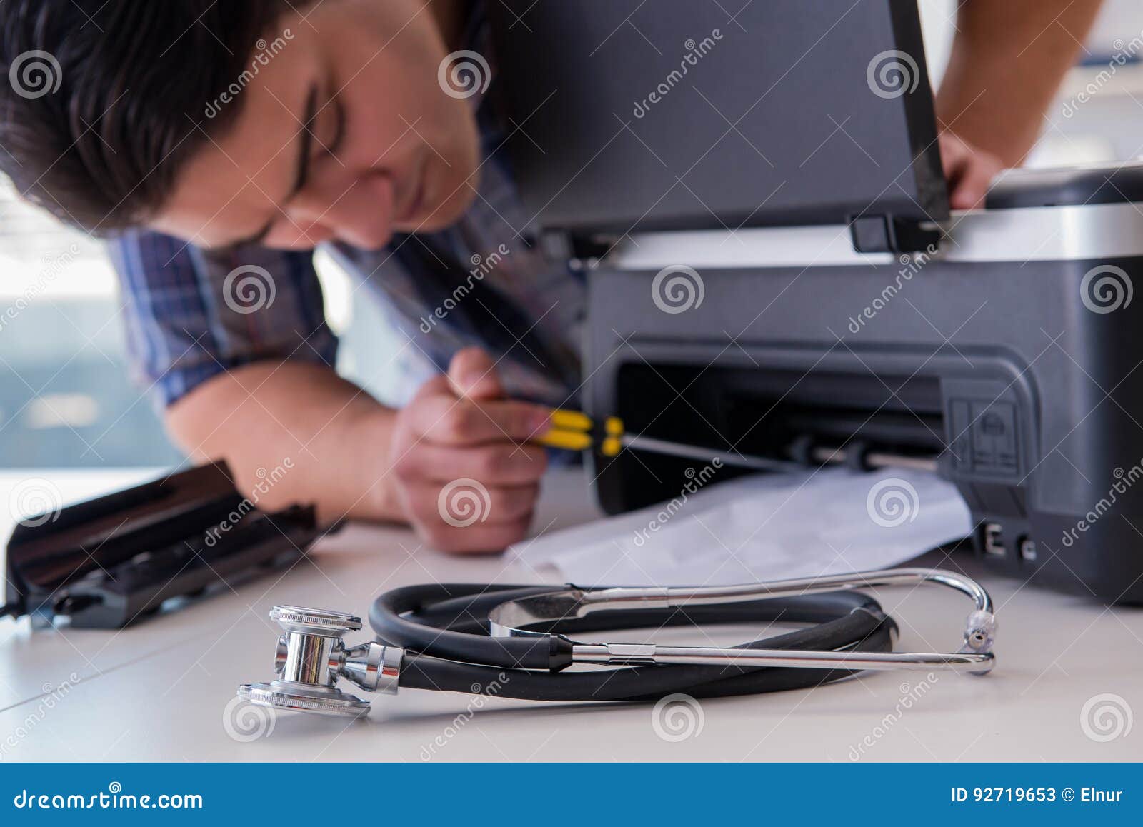 The Repairman Repairing Broken Color Printer Stock Image Image of