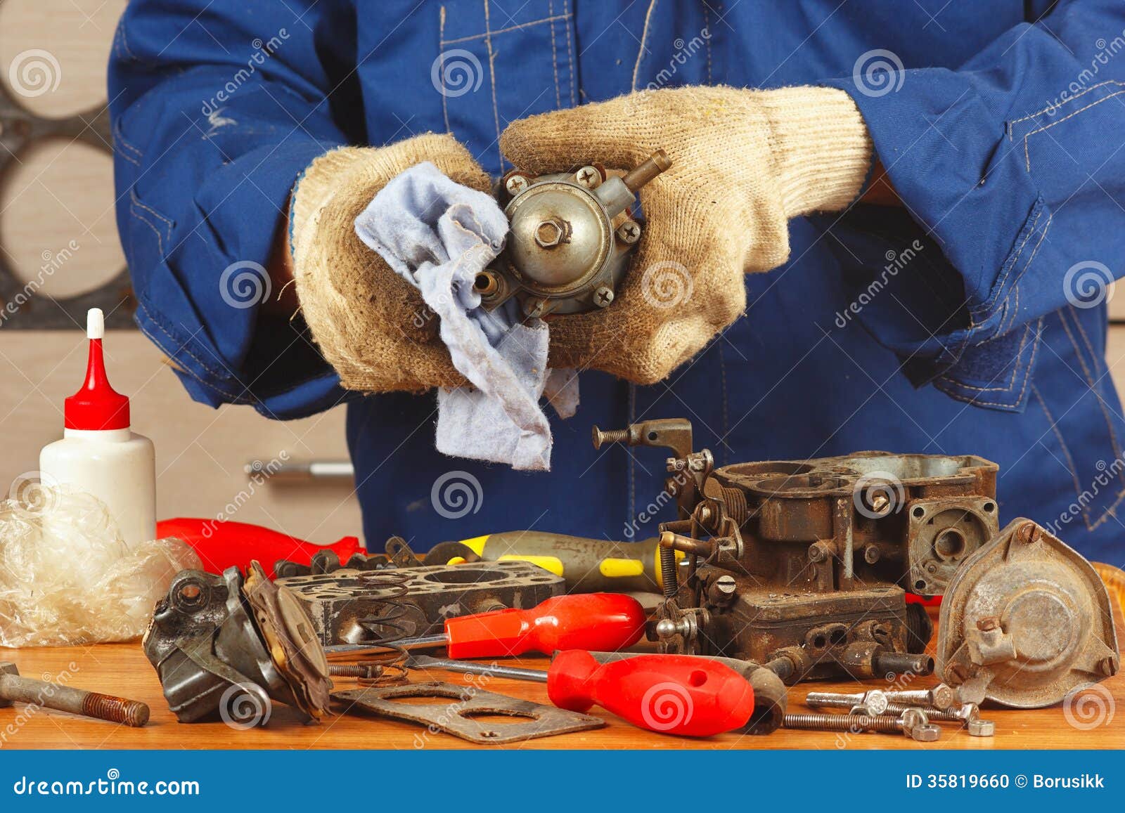 Repairman Repairing Parts Car Engine in the Workshop Stock Photo ...