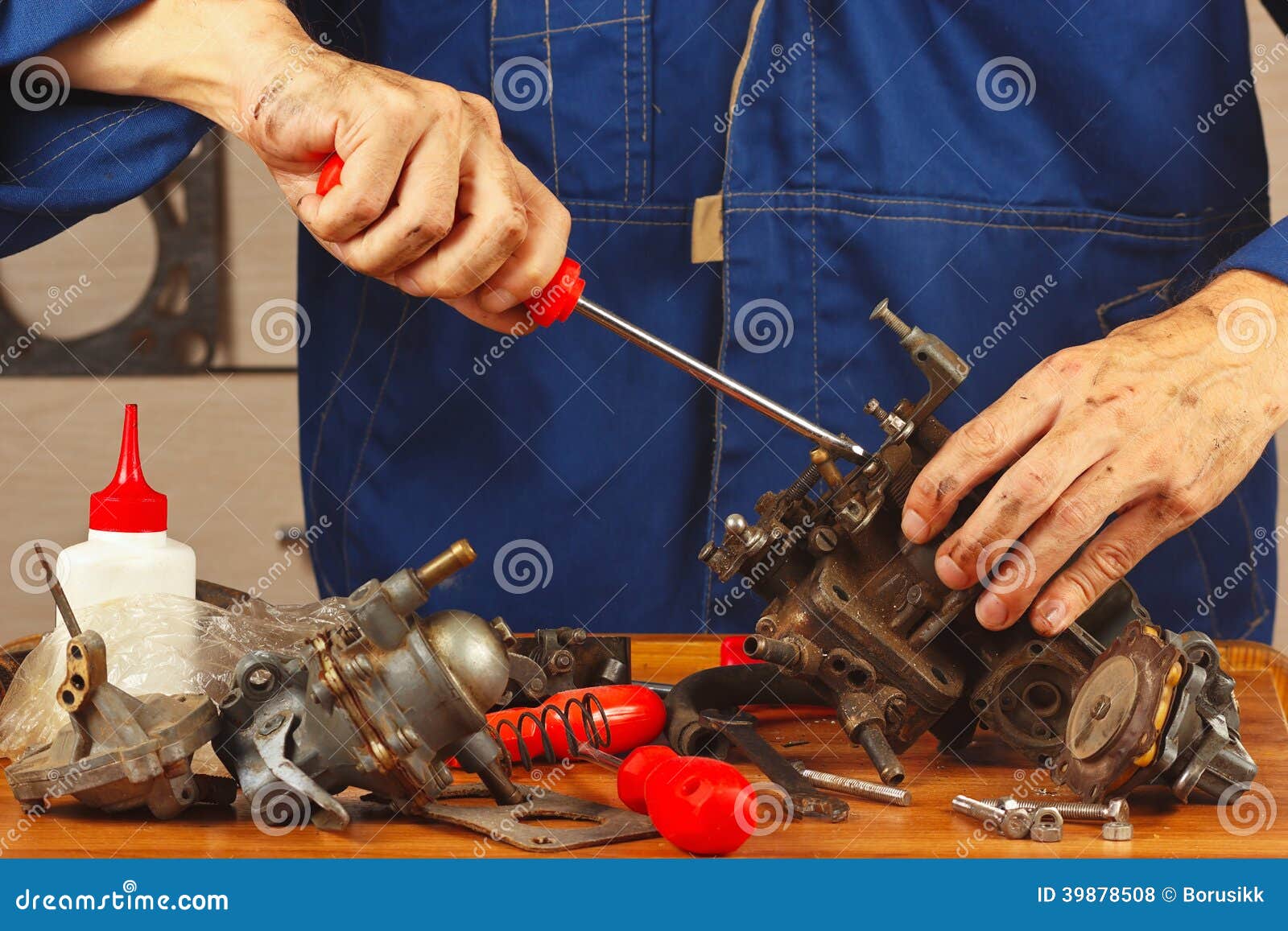 Repairman Repairing Parts of the Old Automotive Engine Stock Photo ...