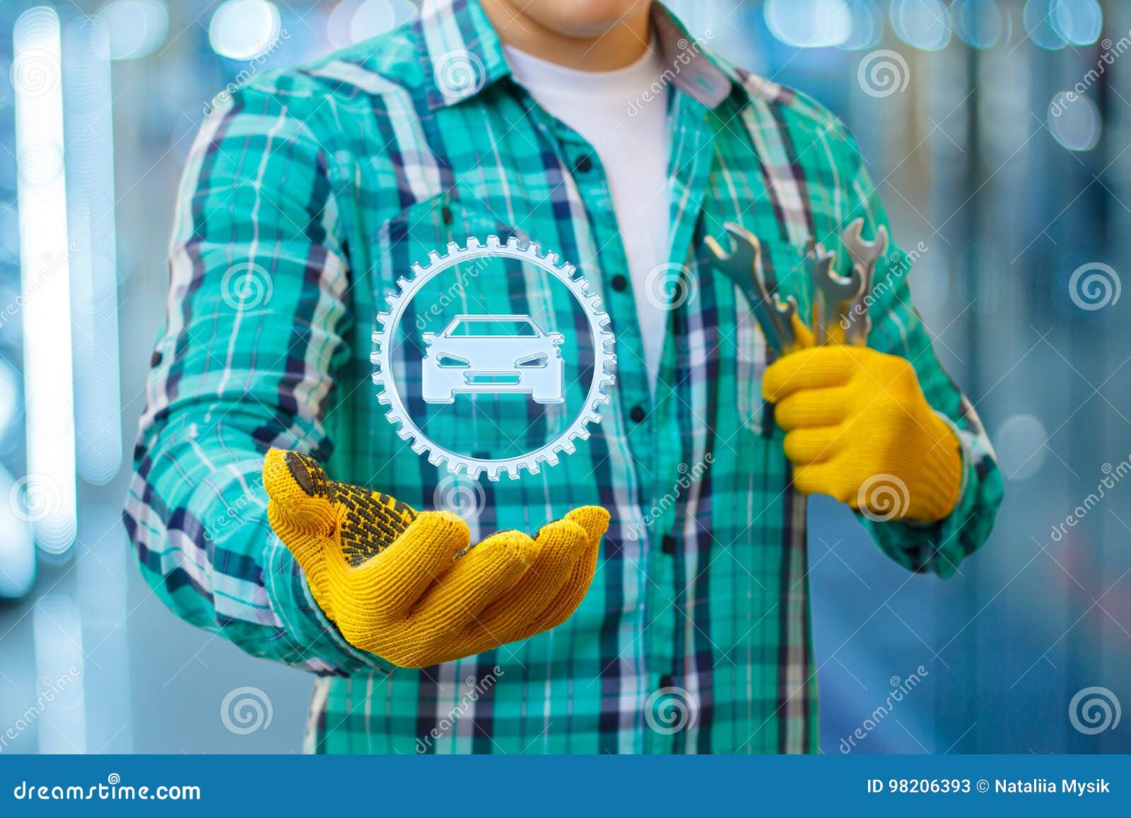Repairman Showing the Auto in Gear . Stock Image Image of person