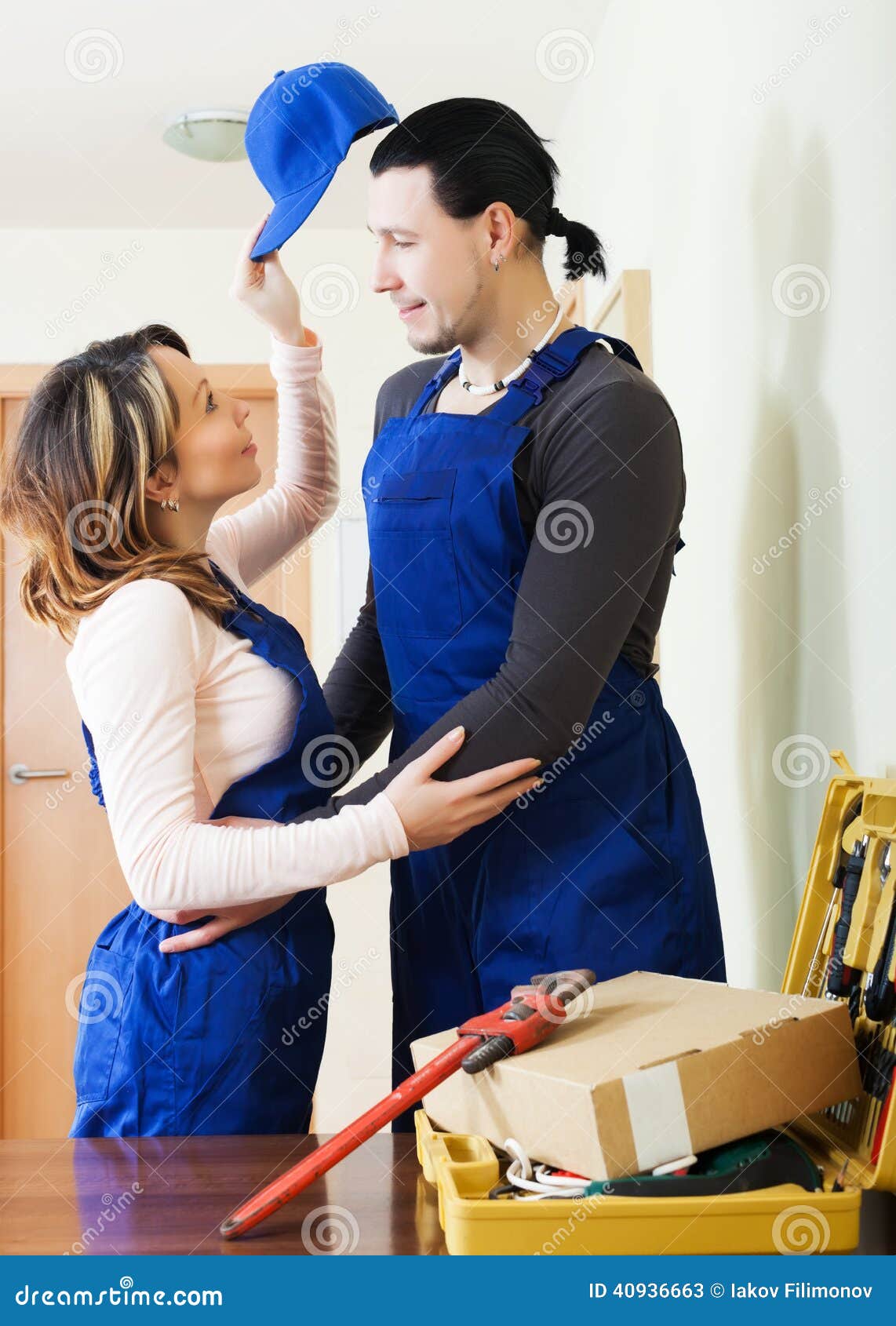 Housewife Flirting Repairman Stock Photos picture