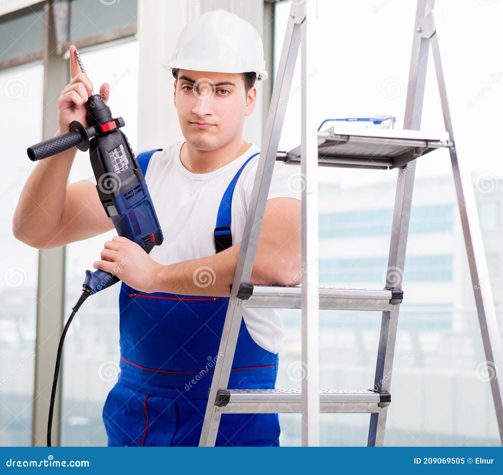 Repairman Working with Power Drill in Stock Image Image of drilling, masonry 209069505
