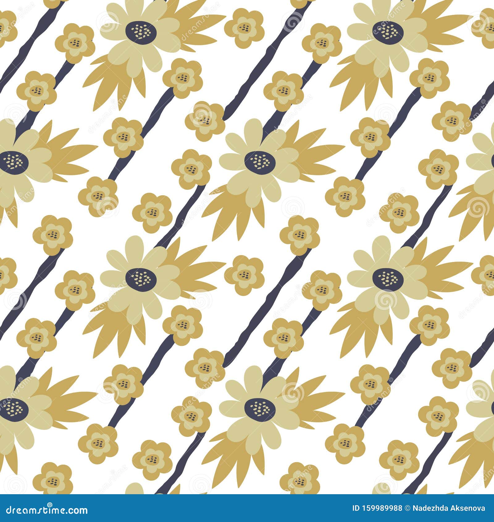 Repeat Pattern With Flowers On White Background. Hand
