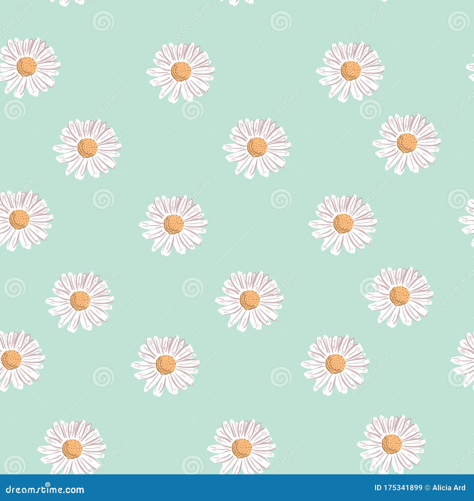Repeat Vector Daisy Flower Pattern With Mint Background Seamless Floral Pattern Stylish Repeating Texture Stock Vector Illustration Of Paper Cute 175341899
