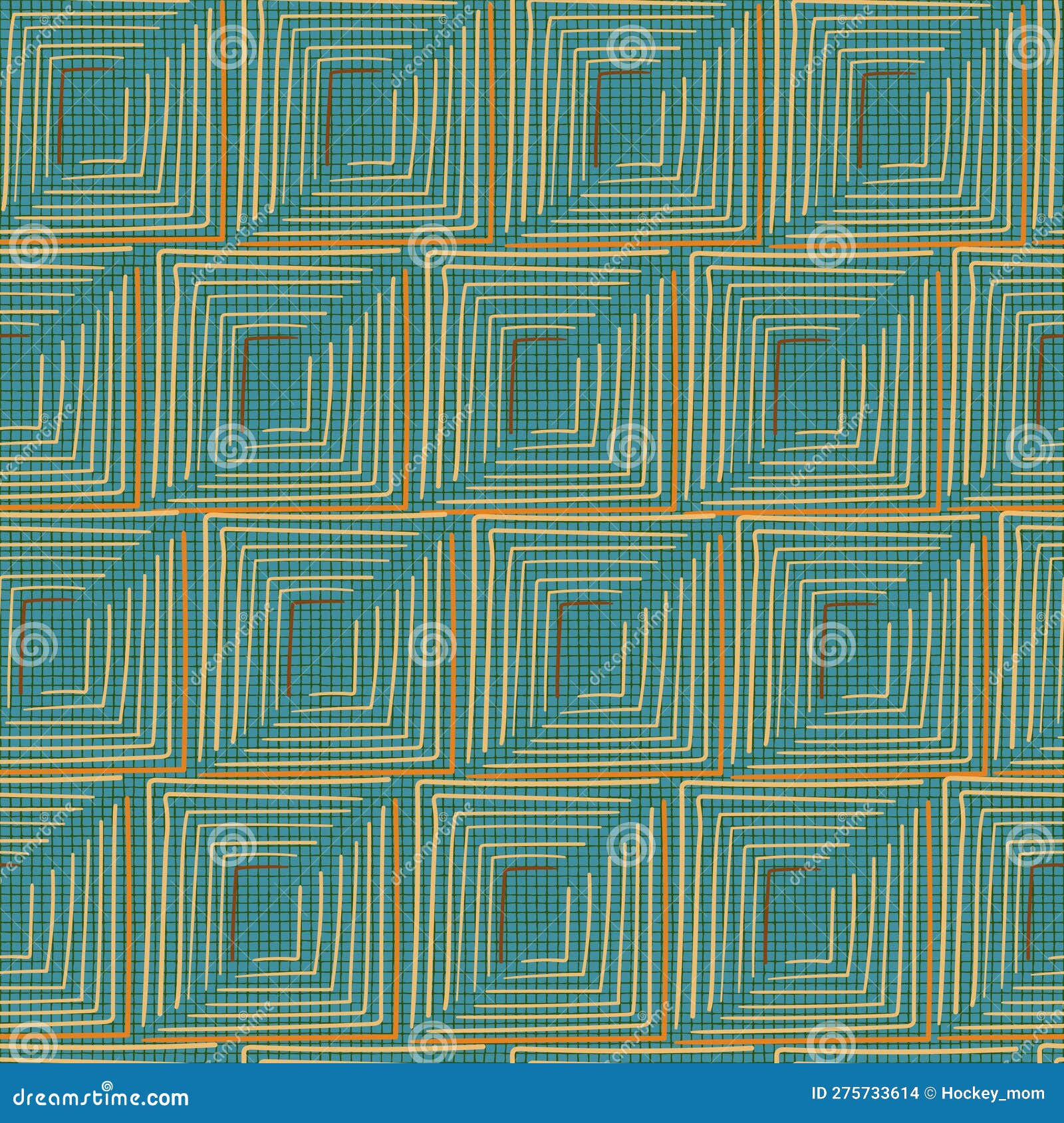 Repeating Pattern of Hand Drawn Decorative Tiles. Linen Texture with a