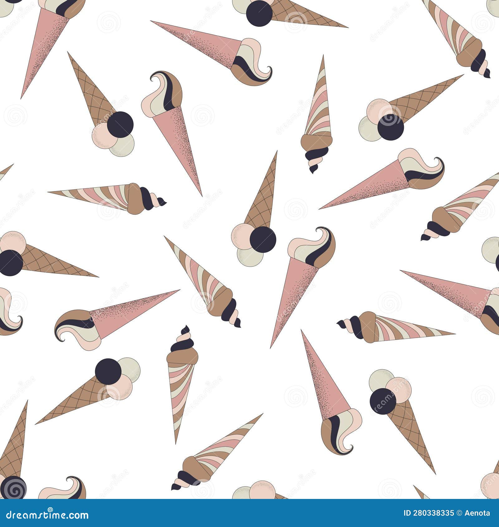 Repeating Vector Pattern with Cute Ice Cream Horns Stock Vector