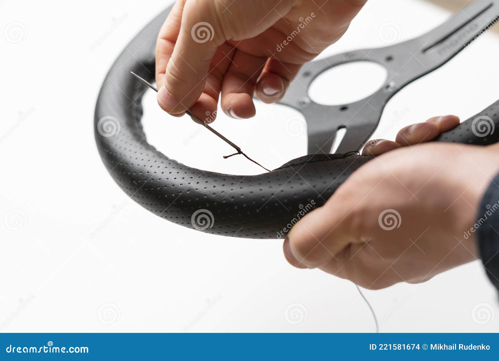 The Replace the Car Steering Wheel Eco Leather Trim Material, Stock Photo Image of