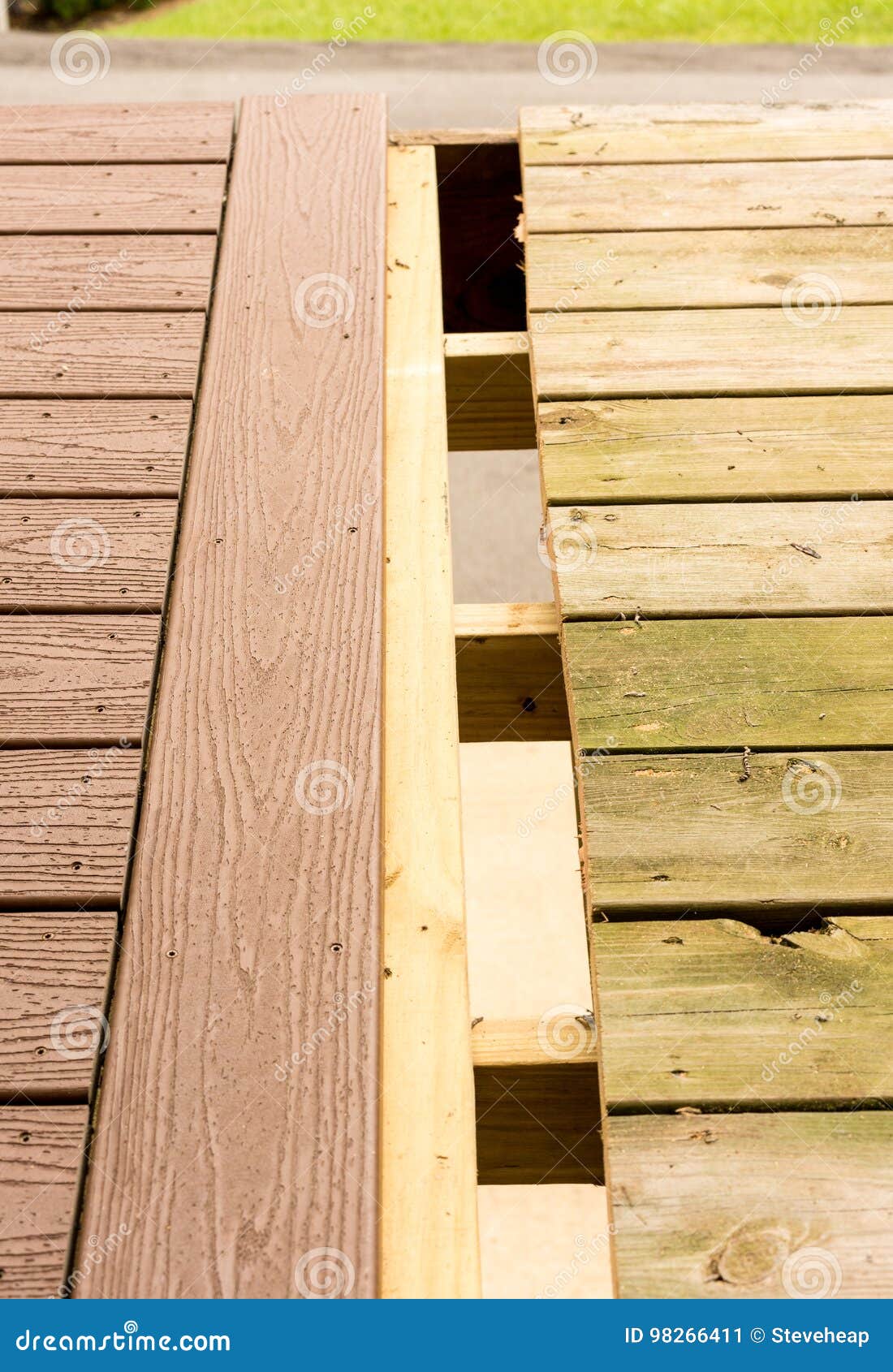 Replacement of Old Wooden Deck with Composite Material Stock Image