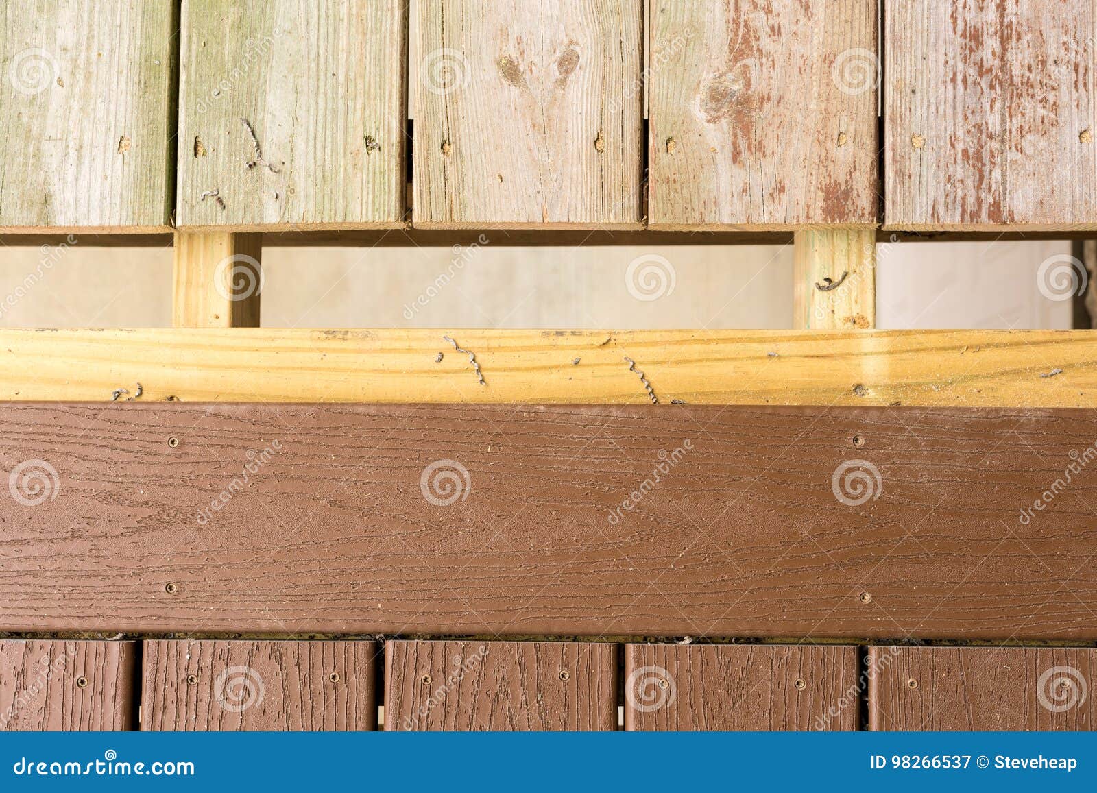 Replacement of Old Wooden Deck with Composite Material Stock Image